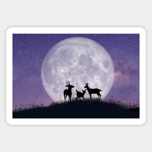 Deer Family on a Moonlit Night Sticker